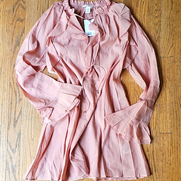 H&M Tops - H&M Pink Ruffle Tunic Size S